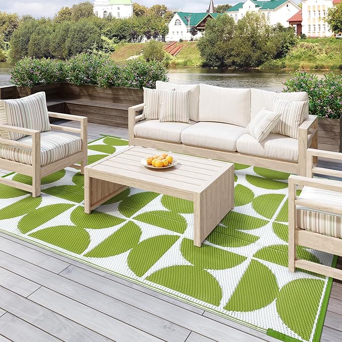 Wonnitar Waterproof Outdoor Rug 5x8, Reversible Plastic Straw RV Rug for Camping, Outside Patio Area Rug, Indoor Outdoor Portable Mat for Picnic Backyard Balcony Deck Decor (Green,5'x8')