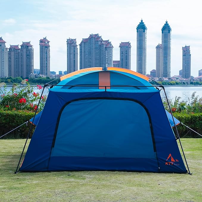 KTT Extra Large Tent 12 Person,2 Bay-Windows,Family Cabin Tents,14'Lx10'Wx6.58'H,2 Rooms and 3 Doors 3 Windows with Mesh,Waterproof,Straight Wall,Big Tent for Outdoor,Picnic,Camping,Gathering