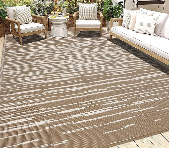 HEBE Outdoor Rug 8'x10' for Patios Clearance Waterproof Patio Mat Plastic Straw Rug Reversible RV Camping Tent Rug Outside Indoor Outdoor Area Rugs for RV,Deck,Beach,Balcony,Camper