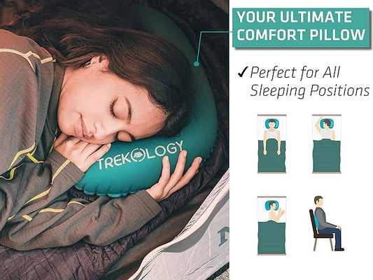 TREKOLOGY Aluft 1.0 Comfy Inflatable Camping & Backpacking Pillow - Perfect for Sleeping, Air Travel, Beach - Quick & Easy to Inflate and Deflate Camper Pillow