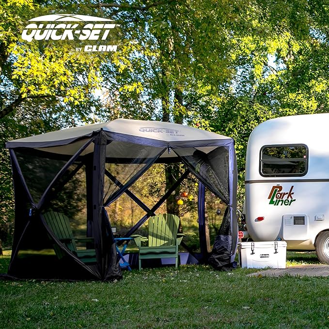 CLAM Quick Set Venture 9 by 9 Ft Portable Canopy Shelter, Blue + Clam Quick Set Screen Hub Tent Wind & Sun Panels, Accessory Only, Blue (3 Pack)