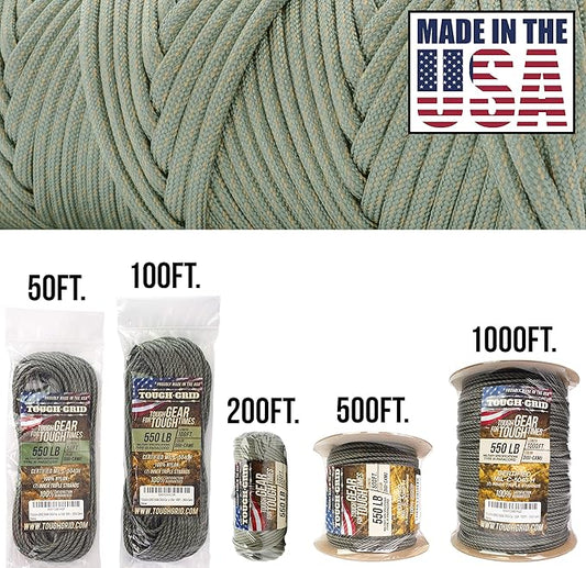 TOUGH-GRID Premium 550lb Paracord Rope - 100ft - Digi Camo - 100% Nylon Type III Mil-Spec - UV & Abrasion Resistant - Heavy Duty Strands - Outdoor Survival Rope - Used by US Military - Made in USA