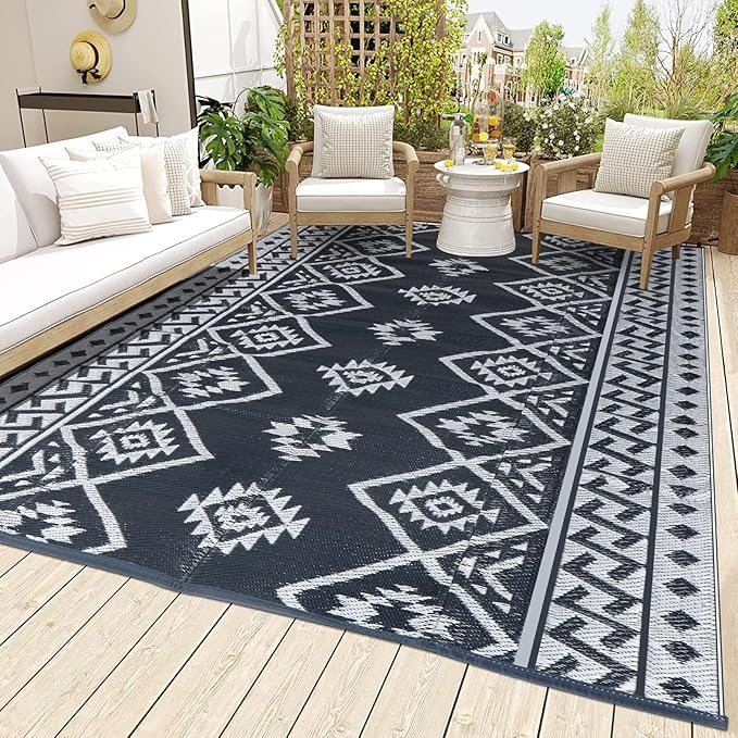 LILIOFFIC Outdoor Rug for Patio Clearance, 5'x8' Waterproof Plastic Patio Mat, Reversible Camping Rugs, Rv, Porch, Deck, Camper, Balcony, Backyard, Gray