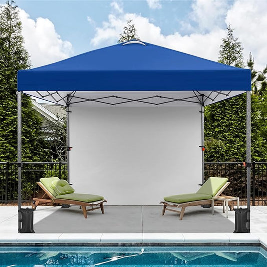 Yaheetech 10x10 Pop up Canopy Tent w/1 Sidewall, Instant Commercial 150D Silver Coated Fabric Outdoor Instant Tent w/Wheeled Bag, 4 Sandbags, 8 Stakes & 4 Ropes for Parties, Camping, Beach, Navy Blue