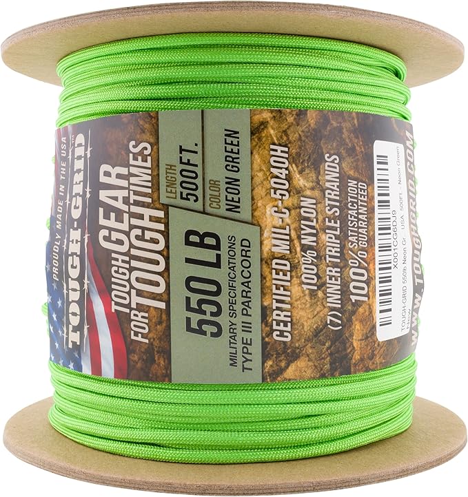 TOUGH-GRID Premium 550lb Paracord Rope - 500Ft White - 100% Nylon Type III Mil-Spec - UV & Abrasion Resistant - Heavy Duty Strands - Outdoor Survival Rope - Used by US Military - Made in USA