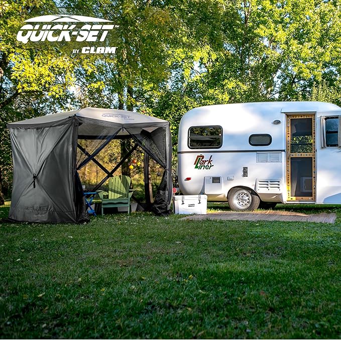 CLAM Quick Set Venture 9 x 9 Ft Portable Outdoor Camping Canopy Shelter, Gray + Clam Quick Set Screen Hub Gray Fabric, Accessory Only (6 Pack)