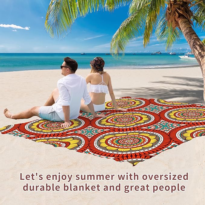 BYDOLL Beach Blanket Waterproof Sandproof 78''ร81'' Suits1-4 Adults Compact Lightweight Oversized Sand-Free Blanket Large Picnic Mat for Beach Travel Camping Hiking