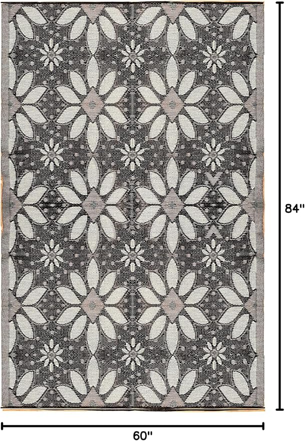 BalajeesUSA Outdoor Rug - 5x7 Sky Blue, Black, Grey, Reversible Recycled Plastic Straw Outdoor Patio Rugs Clearance Waterproof Large RV Camper Mats 287
