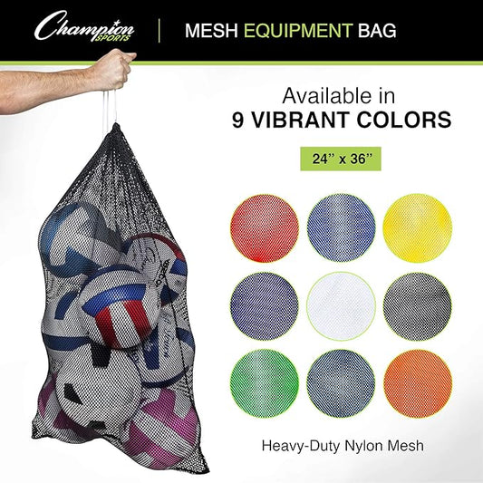 Champion Sports Mesh Equipment Bag – Heavy-Duty Nylon Drawstring Bag with Lock & ID Tag, Breathable Storage Sack for Balls, Swim Gear, Laundry & Toys, Multiple Sizes & Colors