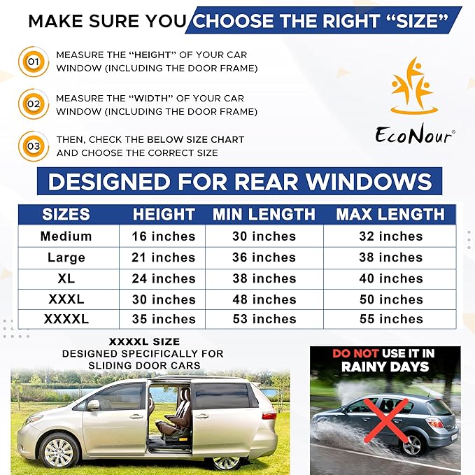 EcoNour Car Window Screens for Camping (Pack of 2) | 100% Protection from Bugs, UV and Mosquito Net | Breathable Mesh Baby Window Covers for Privacy Blackout (Medium 32"x16") | Car Window Accessories