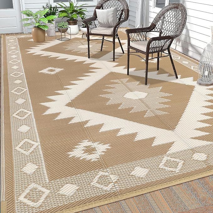 HEBE Outdoor Rug 6'x9' Waterproof for Patios Clearance, Reversible Plastic Straw Rug Camping Carpet, Indoor Outdoor Area Rugs Patio Mats for RV,Picnic,Backyard,Deck,Balcony,Porch