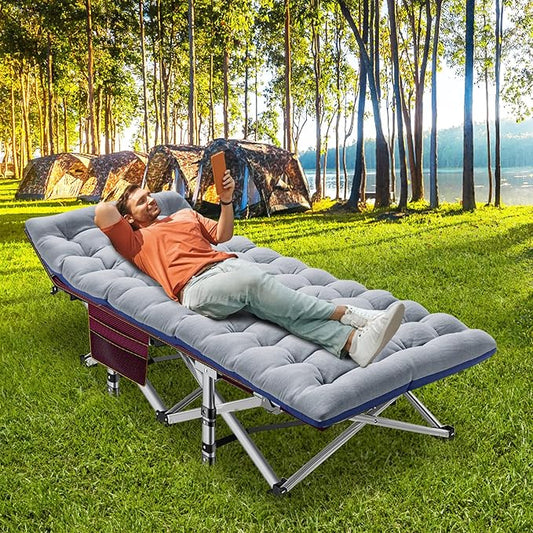 ABORON 2PK Folding Camping Cot for Adults, Double Layer 1200D, 500lb Capacity, Heavy Duty Guest Cot with Mat & Carrying Bag for Indoor & Outdoor Use