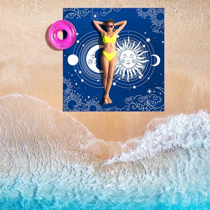 Beach Blanket, Sandproof Beach Mat, Waterproof Quick Drying Lightweight Outdoor Aztec Picnic Mat 79" X 83"/120"x108" for 2-8 Adults for Travel, Camping, Hiking