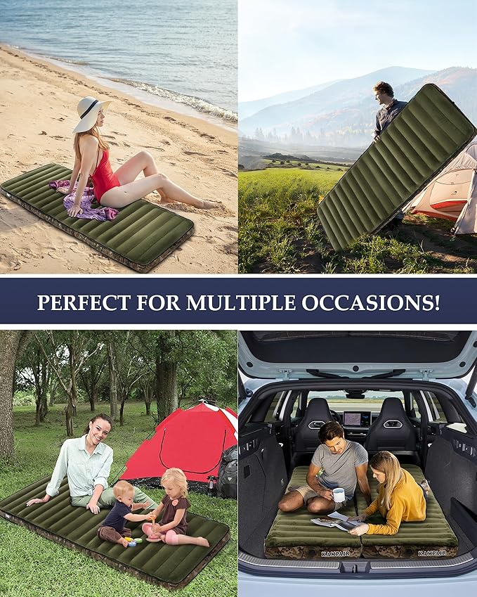 Inflatable Sleeping Pad for Camping, Extra-Thick 4.75 Inch Air Mattress with Soft Cotton Top, Machine Washable, Family Lightweight 4-Season Pad for Camping, Traveling & Hiking, Green