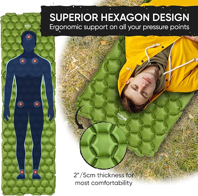 POWERLIX Ultralight Sleeping Pad for Camping with Inflating Bag– Compact Lightweight Camping Mat, Outdoor Backpacking Hiking Traveling Airpad Camping Air Mattress Sleeping Mat