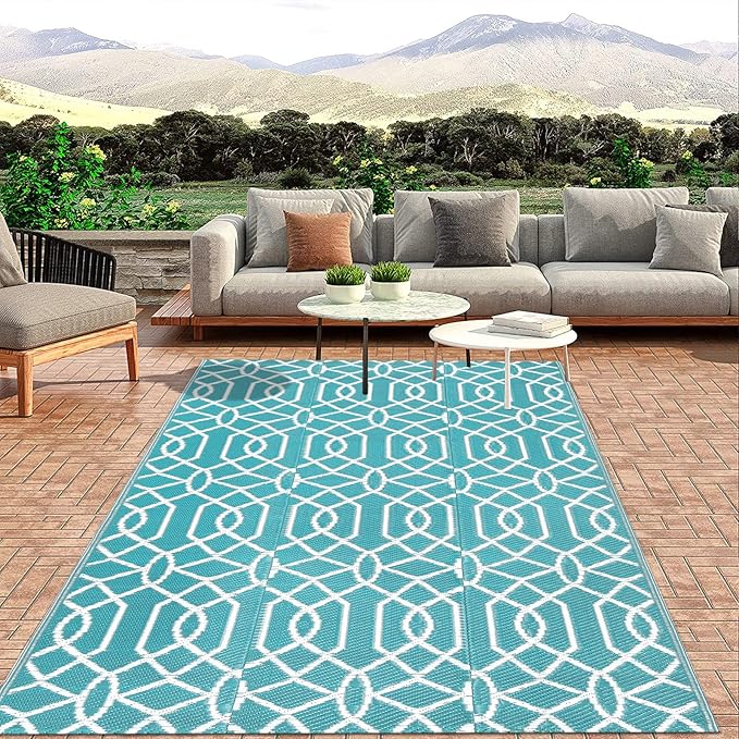 HEBE Outdoor Rug 8'x10' for Patios Waterproof Clearance Reversible Patio Mat Plastic Straw Rug RV Camping Mat Outside Area Rug Carpet for Camping RV,Porch,Deck,Balcony,Camper,Backyard