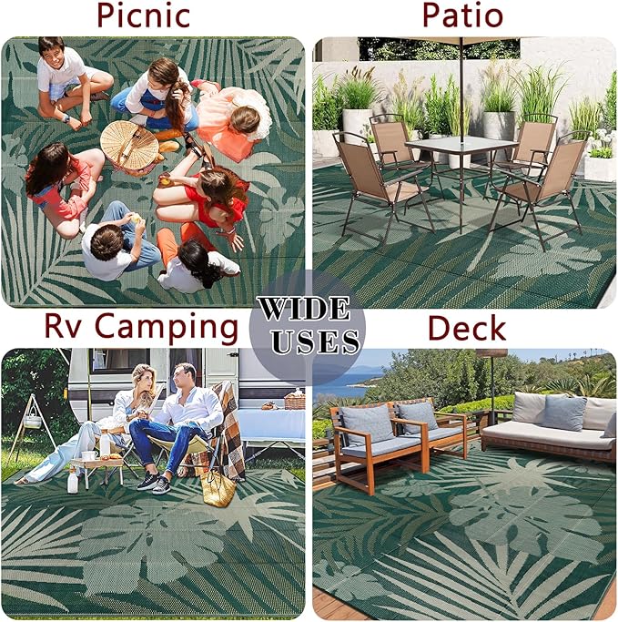 Homcomoda Outdoor Rugs 8’x10’ Waterproof Reversible Patio Rugs Outdoor Clearance Lightweight Outdoor Rugs Portable RV Camping Mats for Tents Deck Porch BBQ Beach Backyard