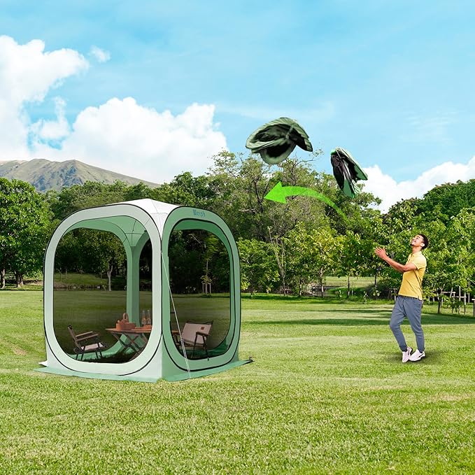 Pop Up Tent,Portable Canopy Tent with Mesh Mosquito Net, Screen House Room Canopy Shade Screen Tent 6 x 6 FT with Carry Bag for Patio, Backyard, Sports & Outdoors Activities, Green