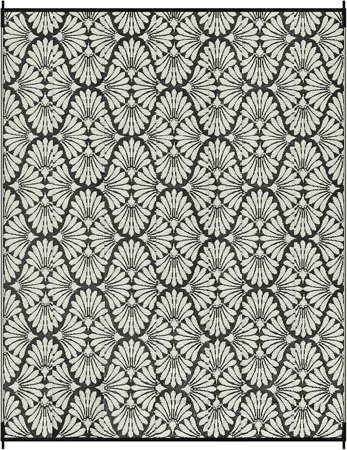 Lahome Patio Rugs Outdoor 8x10 Waterproof, Boho Outdoor Rug for Camping Beach, Plastic Straw Stain Resistant Mats for Outside Rv Backyard Garden Under Awning, Black White,8'x10'