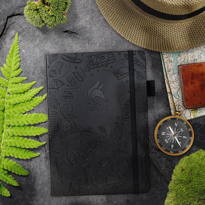 Clever Fox Camping Journal – Camper Log Book & RV Trip Planner – Outdoor Camp Journal & Adventure Travel Notebook – 12 Trips Total, 8 Pages per Trip – Hardcover, A5 Size (Black)