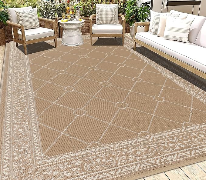 HEBE Outdoor Rug 8'x10' for Patios Waterproof Clearance Reversible Patio Mat Plastic Straw Rug RV Camping Mat Outside Area Rug Carpet for Camping RV,Porch,Deck,Balcony,Camper,Backyard