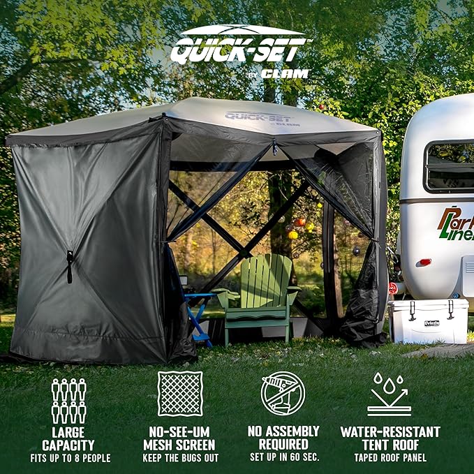 CLAM Quick Set Venture 9 x 9 Ft Portable Outdoor Camping Canopy Shelter, Gray + Clam Quick Set Screen Hub Gray Fabric, Accessory Only (6 Pack)