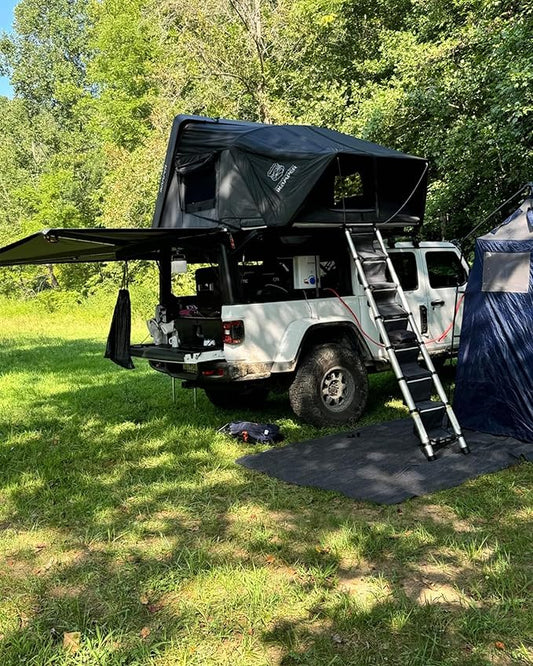 FoundGo Awning Carpet HDPE Camping Outdoor Rug with Eyelets,Nails,Broom,for RV,Patio,Backyard,Picnic,Beach,Trailer 8'*20' (2.44 * 6.1m) -Black