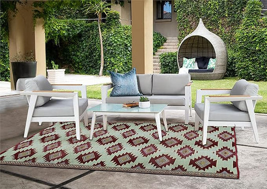 BalajeesUSA Outdoor Rug - 6x9 Red, Black, Sky Blue, Reversible Recycled Plastic Straw Outdoor Patio Rugs Clearance Waterproof Large RV Camper Mats Outside 460