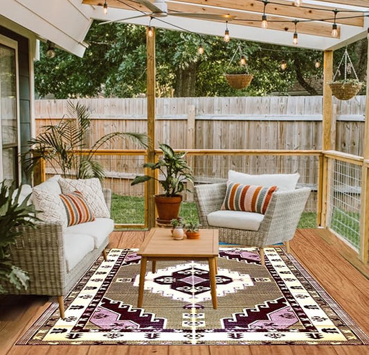 BalajeesUSA Outdoor Patio Rugs Clearance 6'x9' (183 cm x 274 cm) Red, Black, Lt Yellow, white 20171