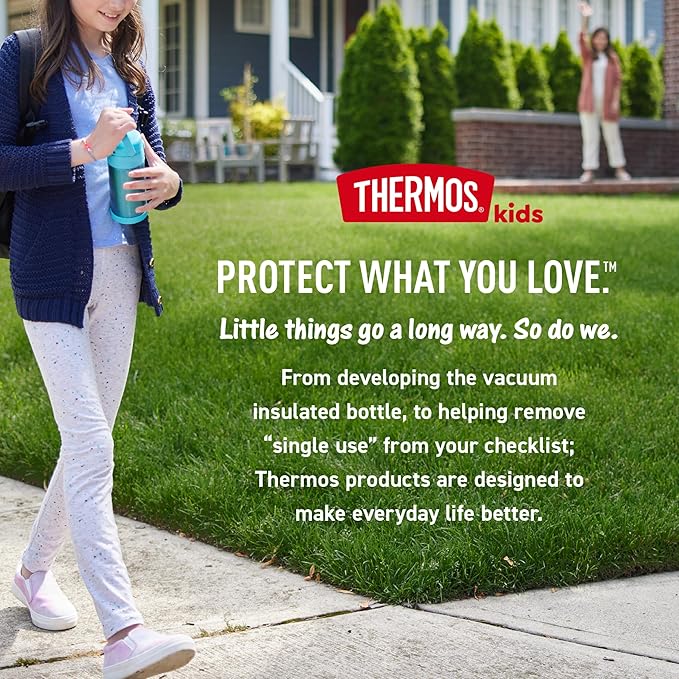 THERMOS FUNTAINER Insulated Food Jar, 10 Ounce, Kid Friendly Food Jar with Foldable Spoon, Pink