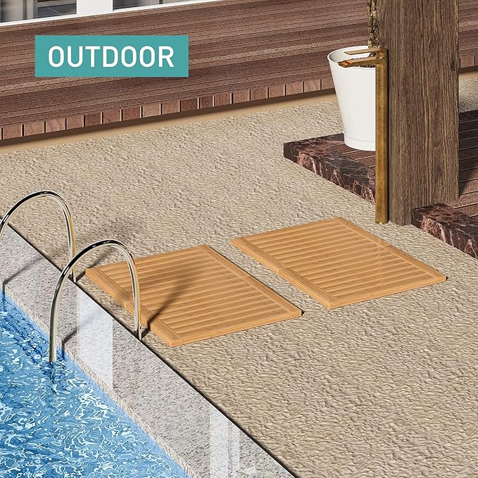 Waterproof Bamboo Bath Mat for Shower, Foldable | Non-Slip | Heavy Duty, Wooden Bath Mat, Floor Mat and Doormat for Indoor Outdoor, 23.4in x 15.6in