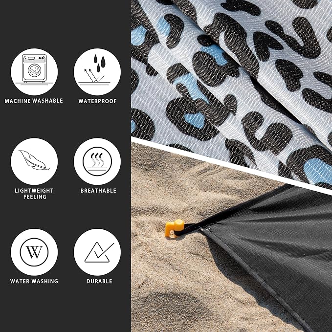 Sandproof Waterproof Beach Blanket, 80"x80" Large Beach Mat for 4-6 Adults, Lightweight Quick Dry Windproof Picnic Mat