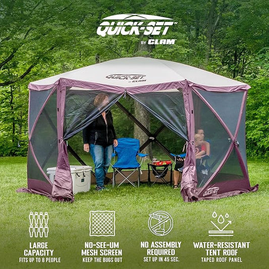 CLAM Pop Up Screen Tent, Outdoor Camping Gazebo Canopy, Escape, 11.5', Plum