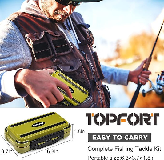 TOPFORT 187/343pcs Fishing Accessories Kit, Organized Fishing Tackle Box with Tackle Included, Fishing Hooks, Fishing Weights Sinkers, Fishing Gear and Equipment, Fishing Gift for Men