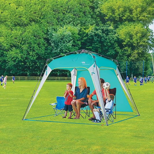 8.2'x8.2' Pop Up Canopy Tent Easy One Person Setup Instant Outdoor Beach Canopy Folding Portable Sports Shelter with 1 Sidewall - Turquoise