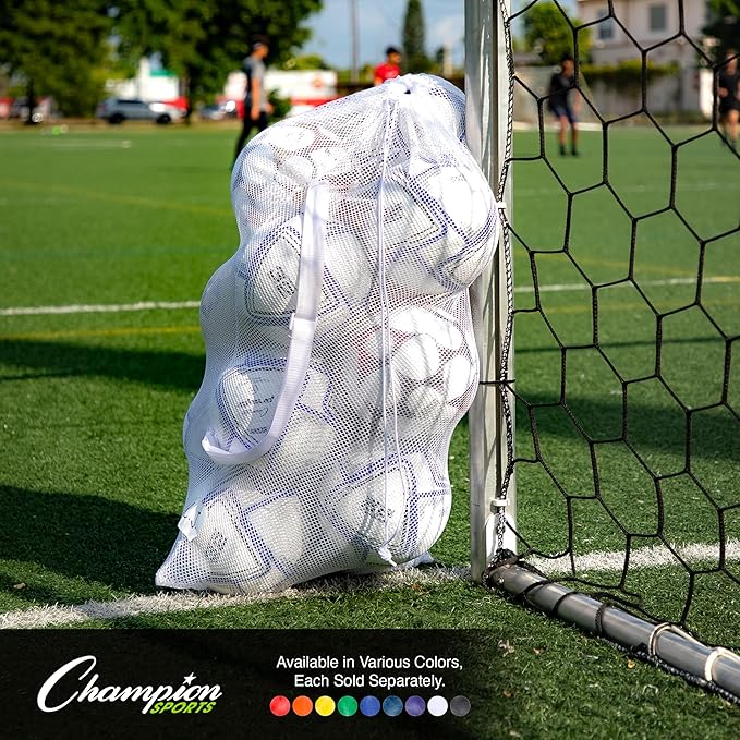 Champion Sports Mesh Equipment Bag – Heavy-Duty Nylon Drawstring Bag with Lock & ID Tag, Breathable Storage Sack for Balls, Swim Gear, Laundry & Toys, Multiple Sizes & Colors