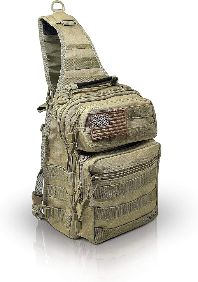Tactical Sling Military Waterproof Bag - Everyday Carry EDC Diaper Back pack - Assault Rover Shoulder Sling Molle Gun Range Bag - Hiking, Hunting, Camping, Traveling Comfort - Beige