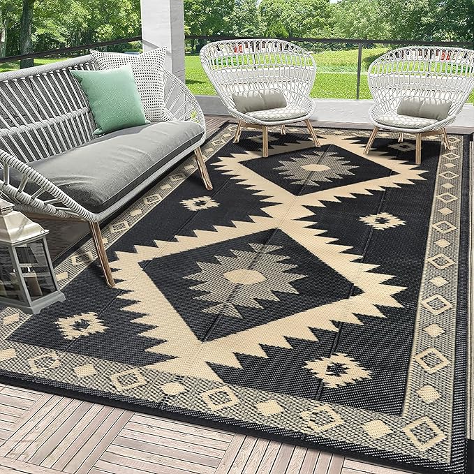 HEBE Outdoor Rug 5'x8' for Patios Clearance Waterproof Patio Mat Plastic Straw Rug Reversible RV Camping Tent Rug Outside Indoor Outdoor Area Rugs for RV,Deck,Beach,Balcony,Camper
