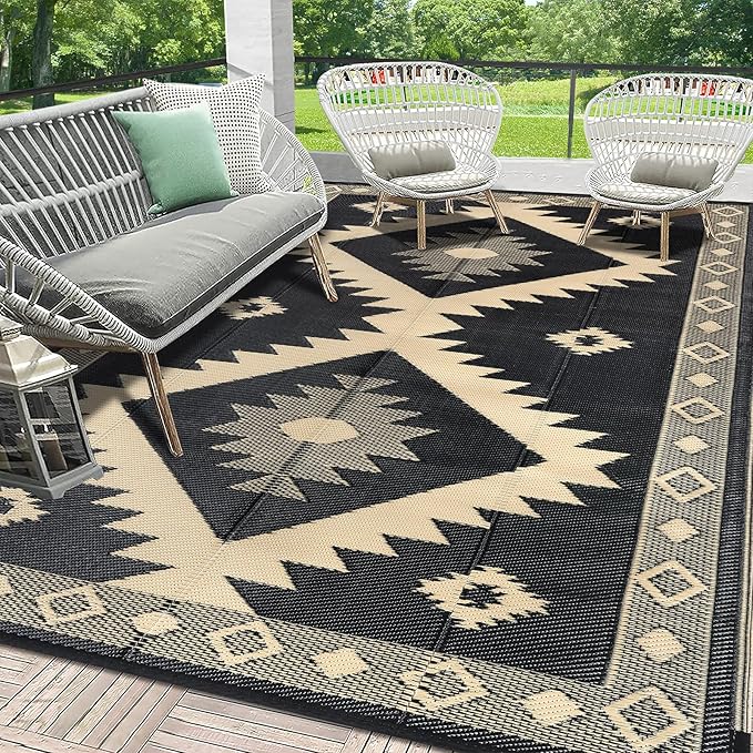 HEBE Outdoor Rug 8'x10' Waterproof for Patios Clearance, Reversible Plastic Straw Rug Camping Carpet, Indoor Outdoor Area Rugs Patio Mats for RV,Picnic,Backyard,Deck,Balcony,Porch