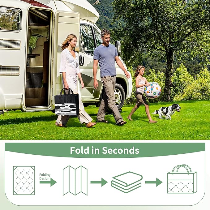 GENIMO Outdoor Rug for Patio Clearance, 6'x9' Waterproof Camping Mat, Reversible Plastic Straw Rugs for RV, Camper, Balcony, Backyard, Picnic, Deck (Black&White)