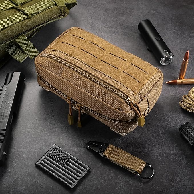 Tactical Molle Admin Pouch Utility Laser Cut EDC Tool Pouch Bag Horizontal Modular Pouches Include US Flag Patch and Keychain