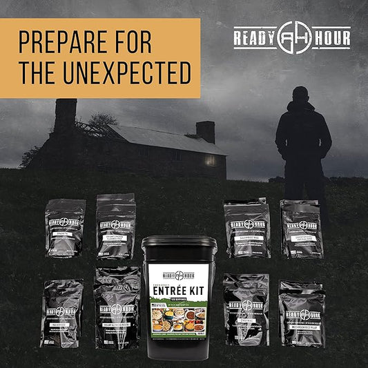 Ready Hour, Emergency Meal Entrées, Real Non-Perishable Meals, 25-Year Shelf Life, Portable Flood-Safe Container, 120 Servings