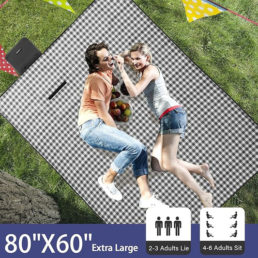 Picnic Blanket Outdoor Extra Large Picnic Mat 80"X60" Camping Blanket Beach Blanket Foldable Waterproof Sand Mat Hiking Travel Family Concerts(Blue)