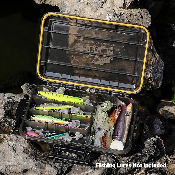 RUNCL Fishing Tackle Box, Unique Sun Protection Waterproof 3600 3700 Tray, Thicker Floating Airtight Stowaway with Adjustable Dividers for Freshwater Saltwater, Plastic Storage Box 1/2Pack