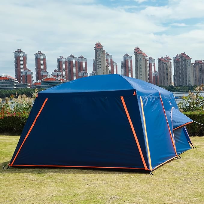 KTT Extra Large Tent 12 Person,2 Bay-Windows,Family Cabin Tents,14'Lx10'Wx6.58'H,2 Rooms and 3 Doors 3 Windows with Mesh,Waterproof,Straight Wall,Big Tent for Outdoor,Picnic,Camping,Gathering
