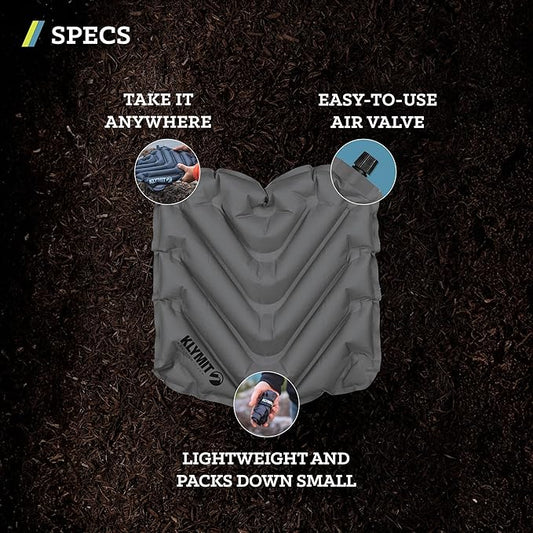 Klymit V Seat, Lightweight Inflatable Travel Cushion, Best for Camping, Bleachers, or Glassing Pad , Gray