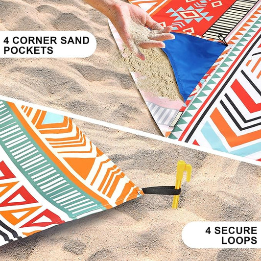 Beach Blanket Waterproof Sandproof Beach Mat 79" X 83" /10'x9'for 2-8 Adults Quick Drying Outdoor Picnic Mat Beach Accessories for Travel, Camping, Hiking