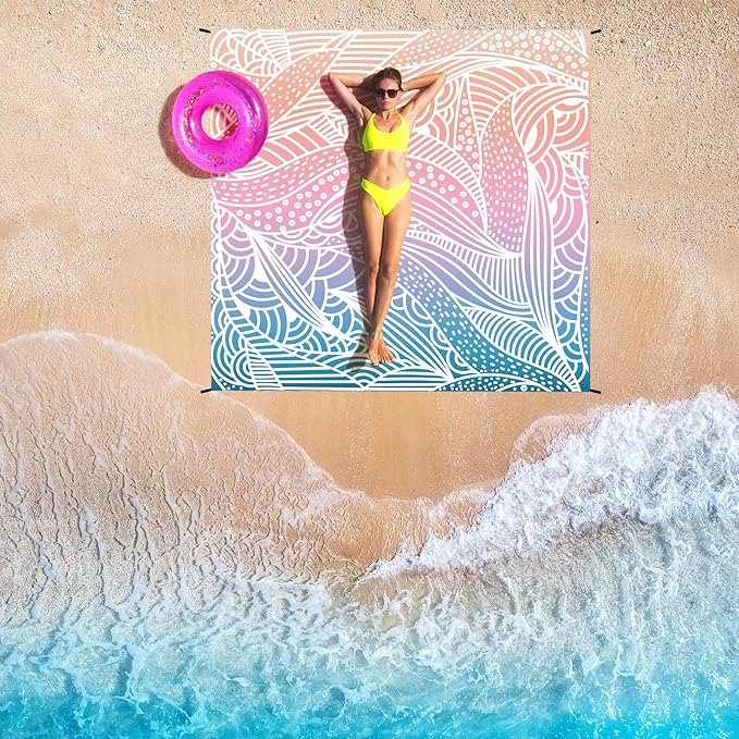 Beach Blanket Waterproof Sandproof Beach Mat for 1-8 Adults Quick Drying Durable Outdoor Picnic Mat for Beach Festival Travel Camping Hiking (Gradiant-Ripple, 120"ร108"(8 Person))