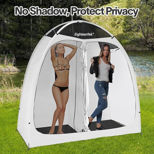 EighteenTek Shower Tent Camping, 2-Room Portable Changing Room, Outdoor Shower Enclosure, Pop Up Privacy Tent Shelter with Floor & Doors, Changing Tent, Camping Toilet, Bathroom