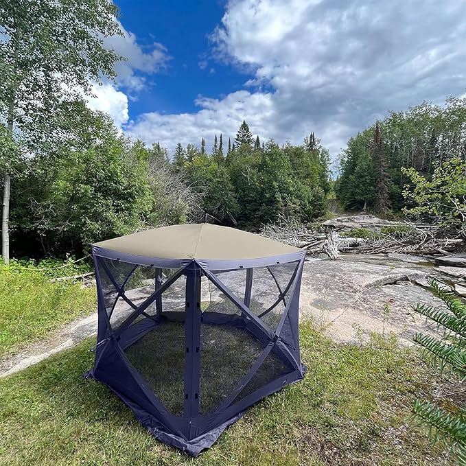 CLAM Quick Set Venture 9 by 9 Ft Portable Canopy Shelter, Blue + Clam Quick Set Screen Hub Tent Wind & Sun Panels, Accessory Only, Blue (3 Pack)
